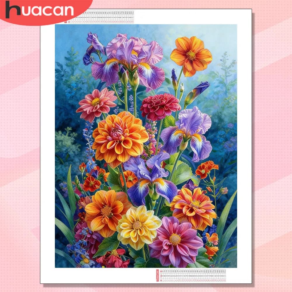 HUACAN Diamond Art Mosaic Chrysanthemum Flower Painting 5D Iris Floral Full Kits Home Decor Handmade Rhinestones Picture