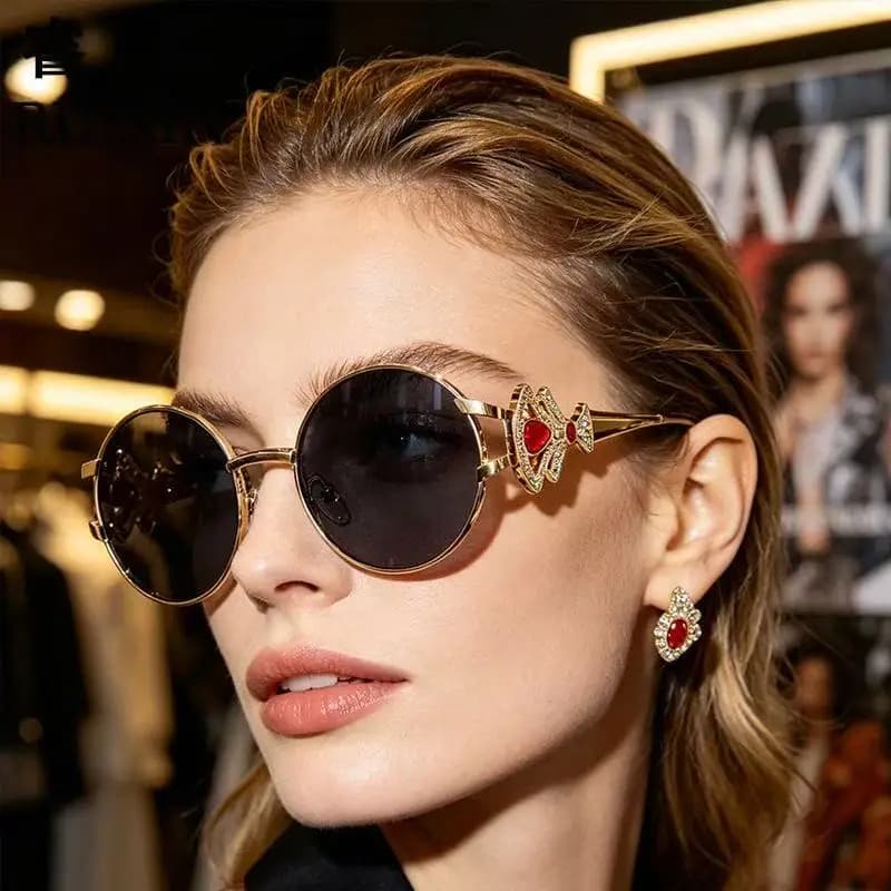 2026 Retro Oval Metal Frame Sunglasses for Women Luxury Crystal Decor UV400 Shades Fashion Elegant Sunglasses for Daily & Party