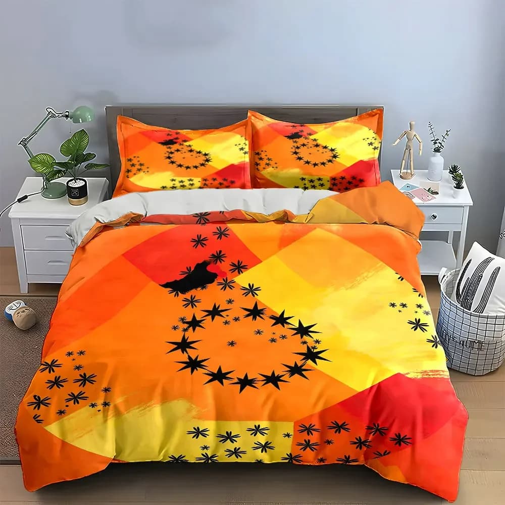 Set di biancheria da letto con copripiumino morbido e confortevole, decorazione artistica astratta con stelle, include 1 copripiumino e 2 federe, regalo
