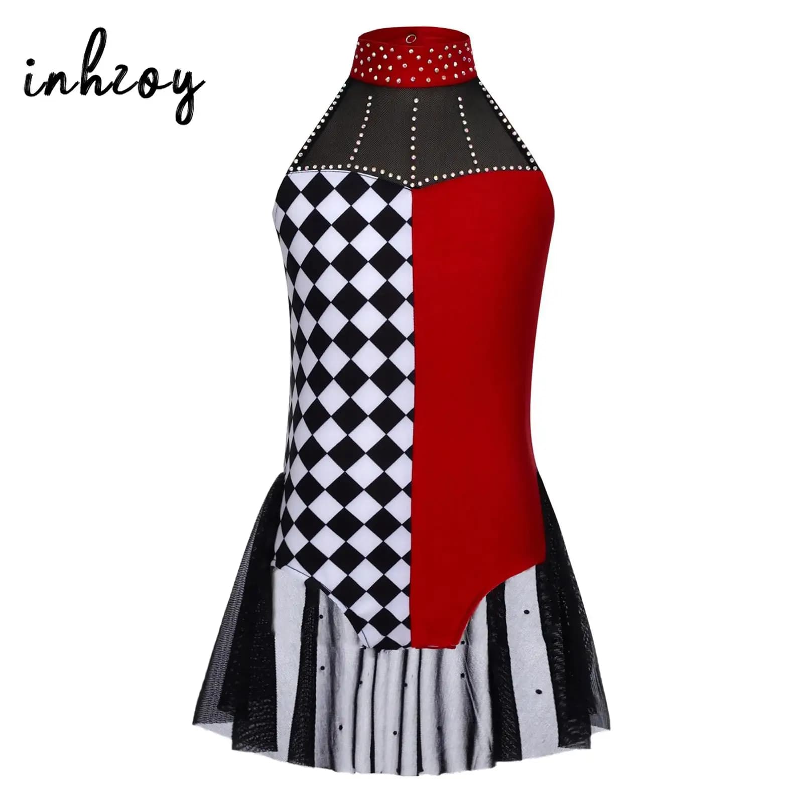 Costume da clown di Halloween per ragazze - Body scintillante con gonna a coda e volant per spettacoli teatrali e feste da ballo