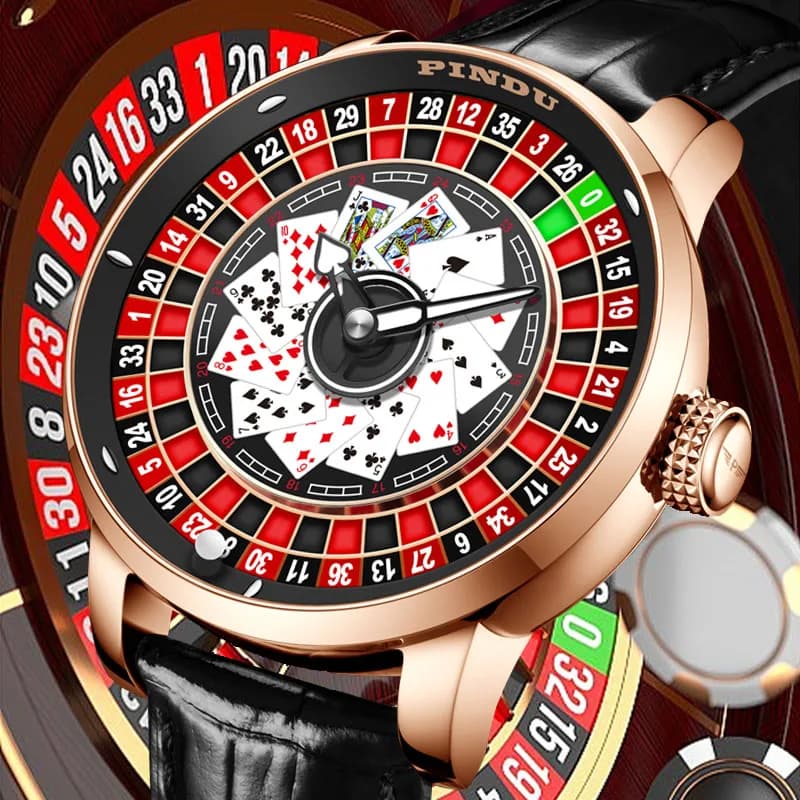 Orologio meccanico da uomo PINDU NH35 dal design unico, roulette rotante, tema poker, picche, puntatore luminoso personalizzato, orologio automatico