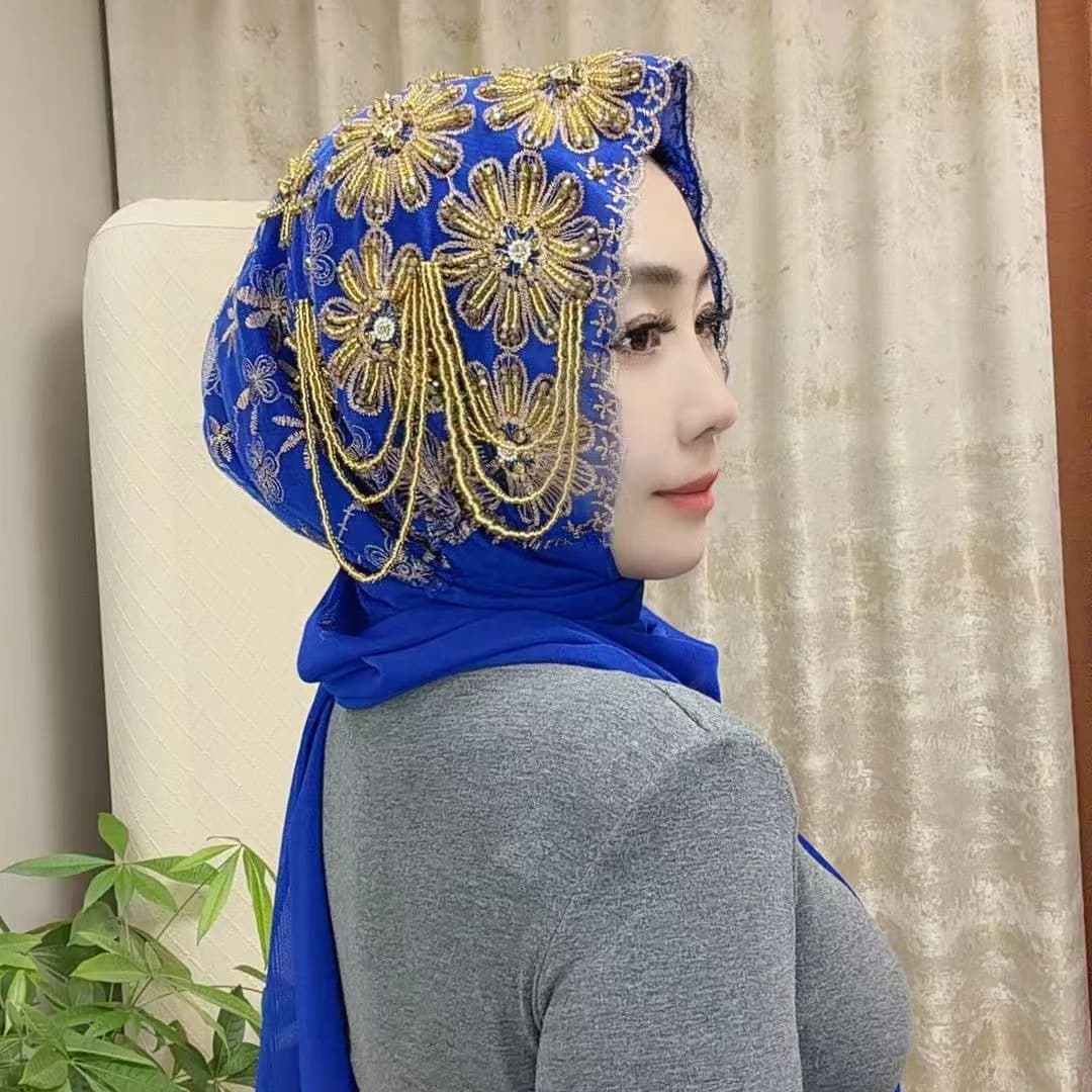 Nuovi Cappelli Etnici Africani Hijab per Donne, Copricapi di Lusso per Feste e Matrimoni, con Diamanti, Rosso Blu, Hijab Portafortuna, Charm 2026 Nuovo