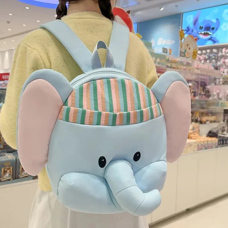 Large Capacity Portable Cartoon Elephant Backpack Commuter Travel School Bag For Women Blue Birthday Gift Cute