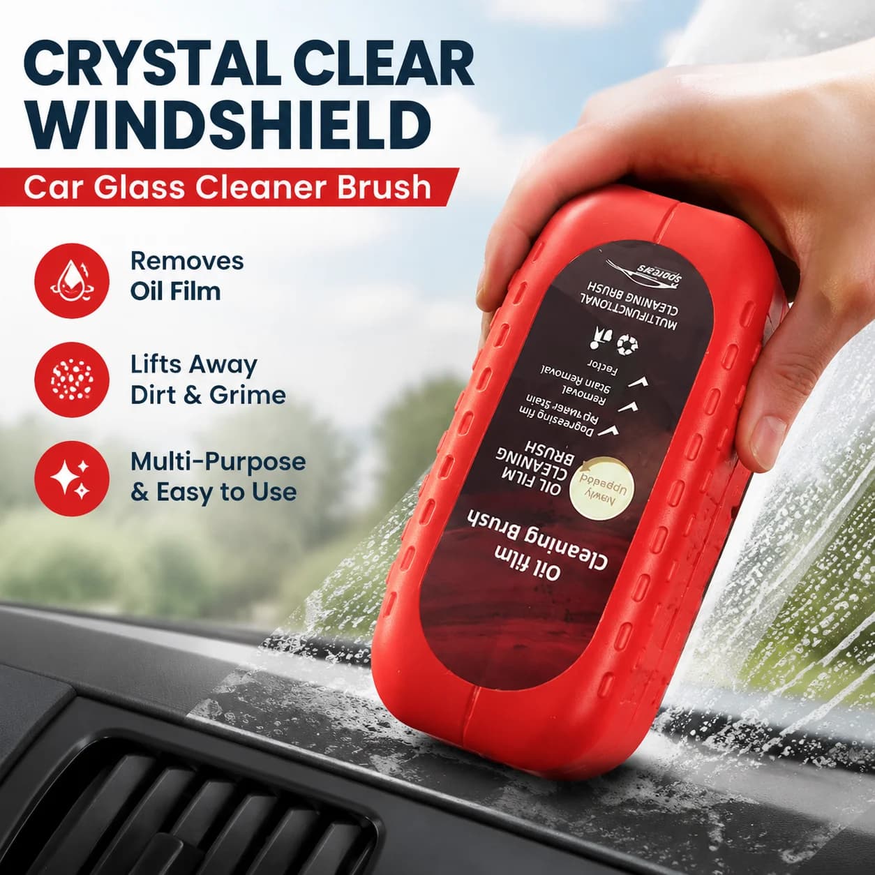 Car Glass Cleaner Brush, Multifunctional Cleaning Tool for Car Windshield, Removes Oil Film and Dirt