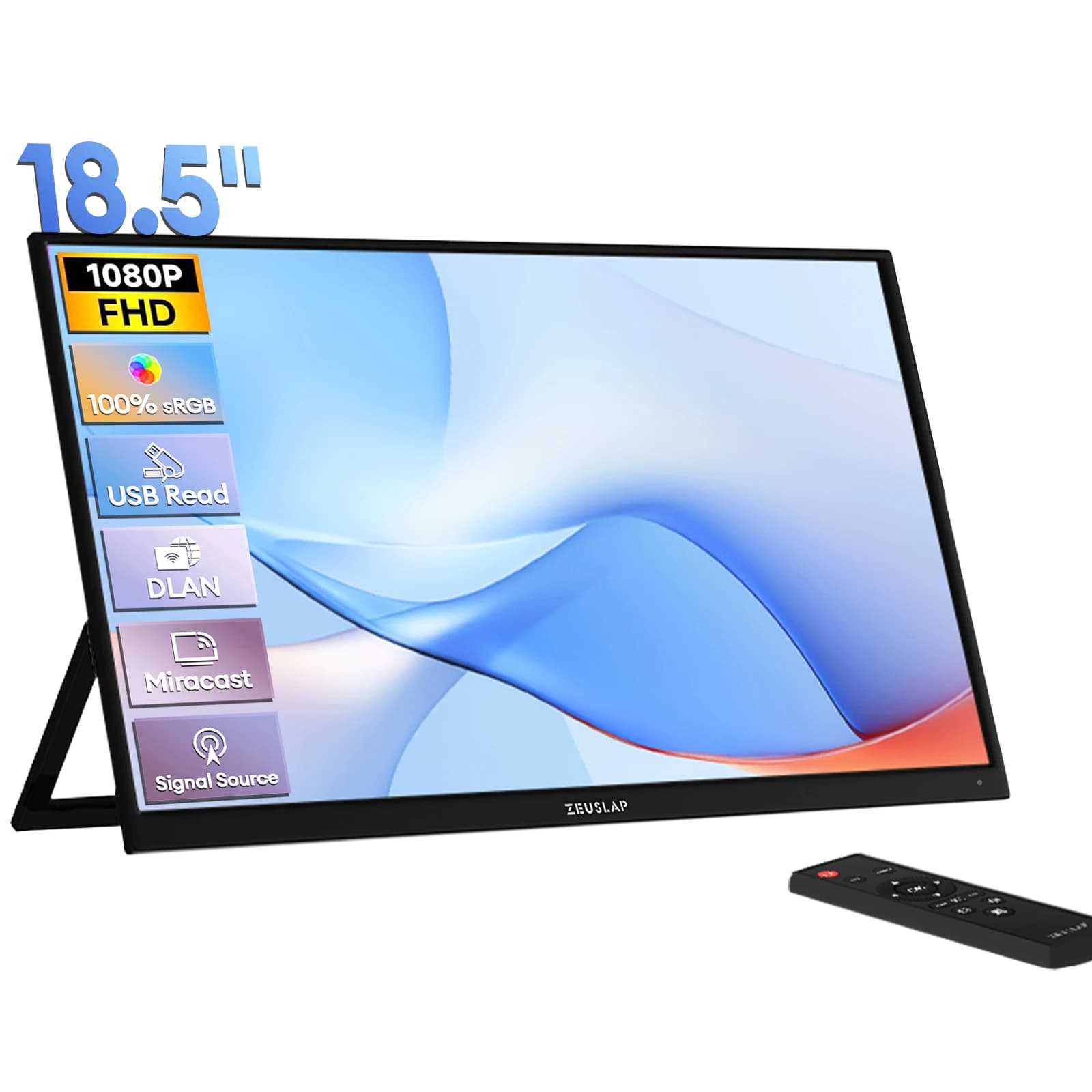 ZEUSLAP ZS18 Monitor Portatile da 18,5 Pollici con HDMI+USB, Riproduzione Multimediale, Supporto Mirroring Cablato e Wireless per Display Pubblicitari