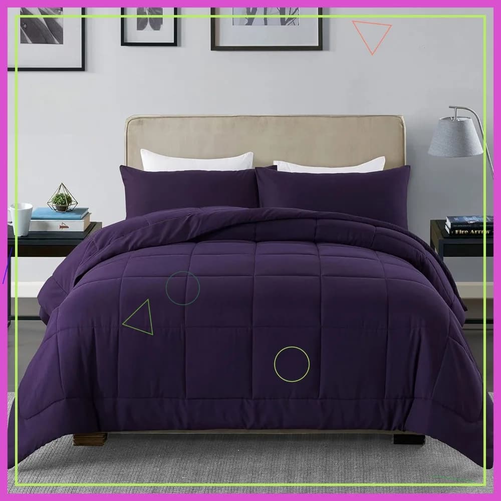 Queen Size Cover Set for All Seasons with 2 Faithful - Plush Purple Bed Linens, 88x92 Inches