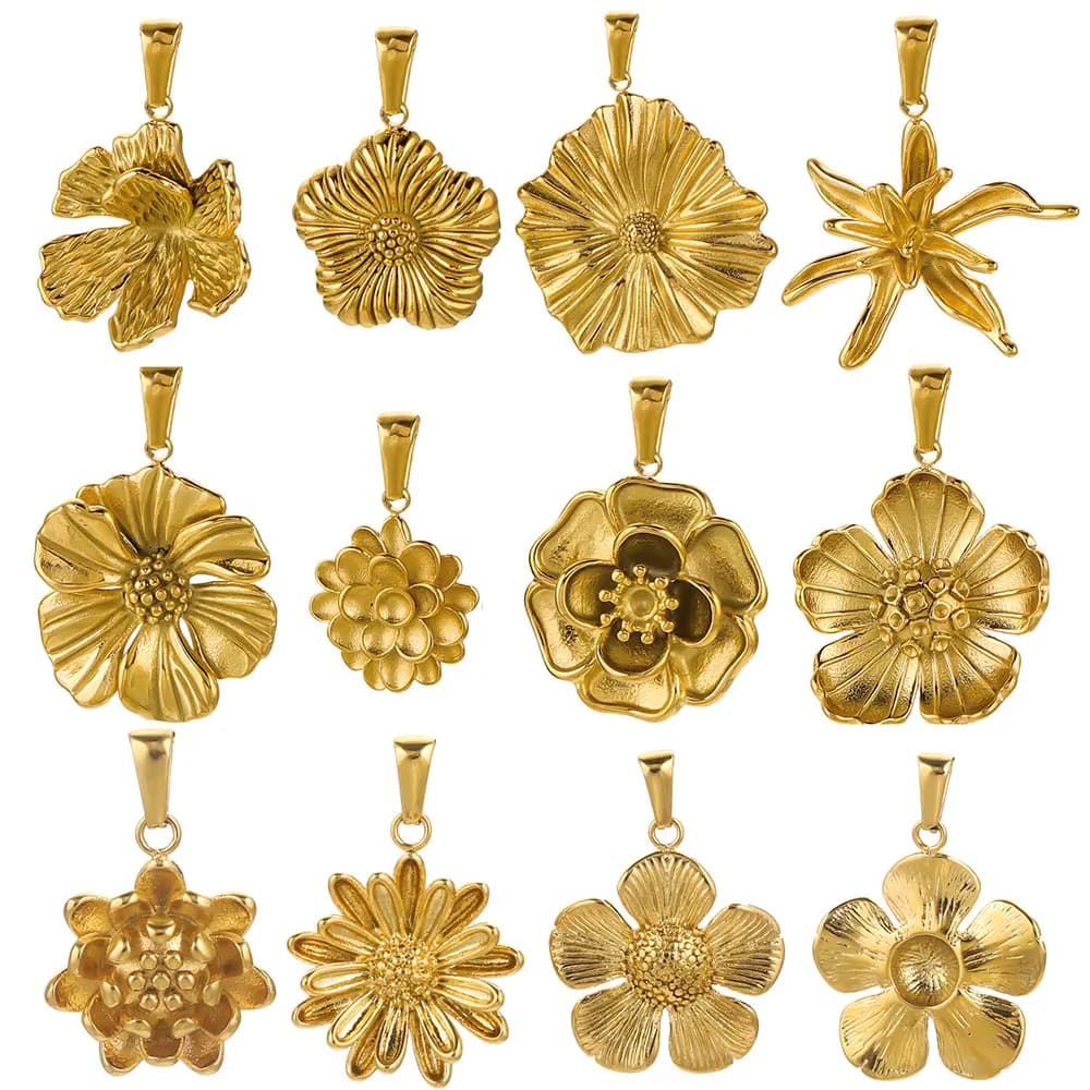 2 pezzi / lotto Pendenti con ciondoli in acciaio inossidabile Fiori BOHO Materiali per gioielli da donna fai da te Creazione di collane Bracciale Accessori artigianali