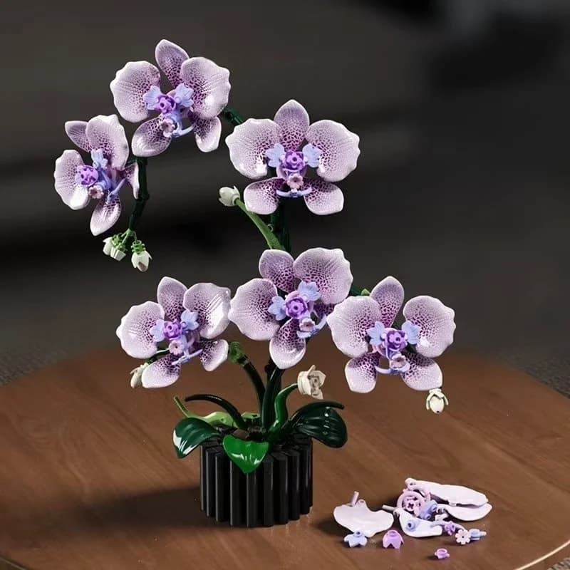 Construction Set 619 Pieces: Orchidea Model Phalaenopsis in Vase, Home Decoration, Girl Puzzle Game, Birthday Gift