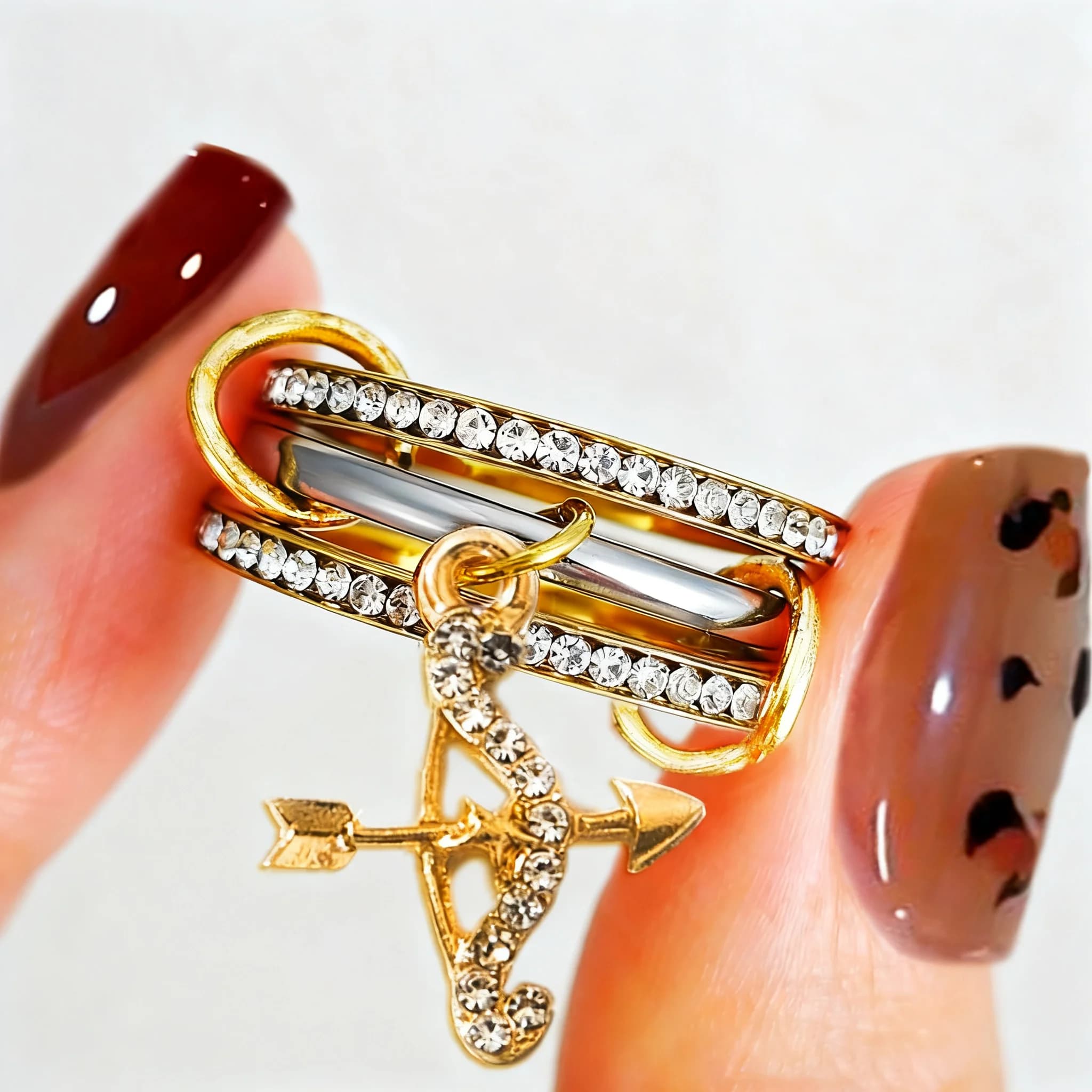 Nuovo lusso Spinelli Kilcollin Anello da donna Cupido Freccia Ciondolo con ciondolo Anelli in acciaio inossidabile color oro Set di gioielli da dito