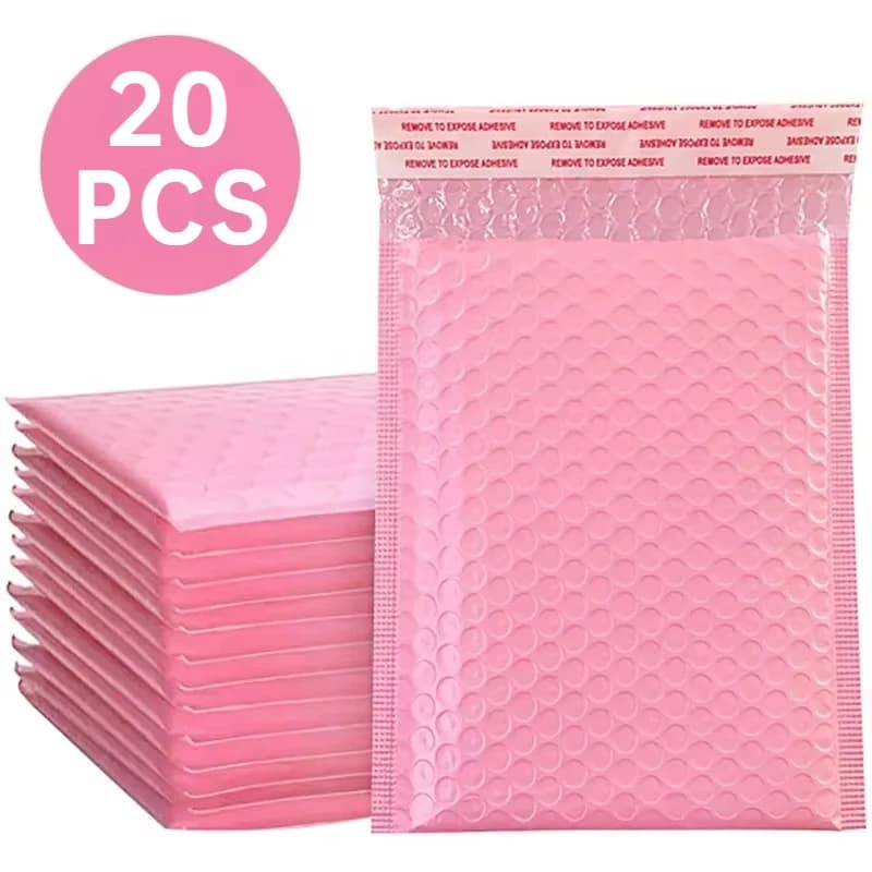 20 padded envelopes in coloured polyethylene, self-sealing padded envelopes, gift bags, pink courier bags