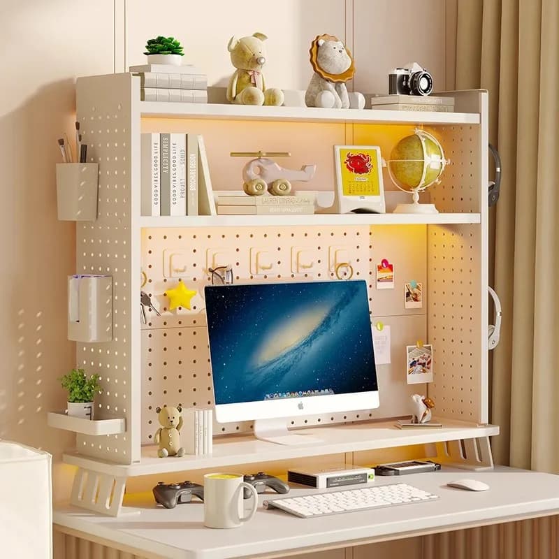 Adjustable MonitorStandRiserTierDesk Shelf &Organizer with Pegboard Sturdy Steel Wood Desktop Storage Rack forComputerHomeOffice