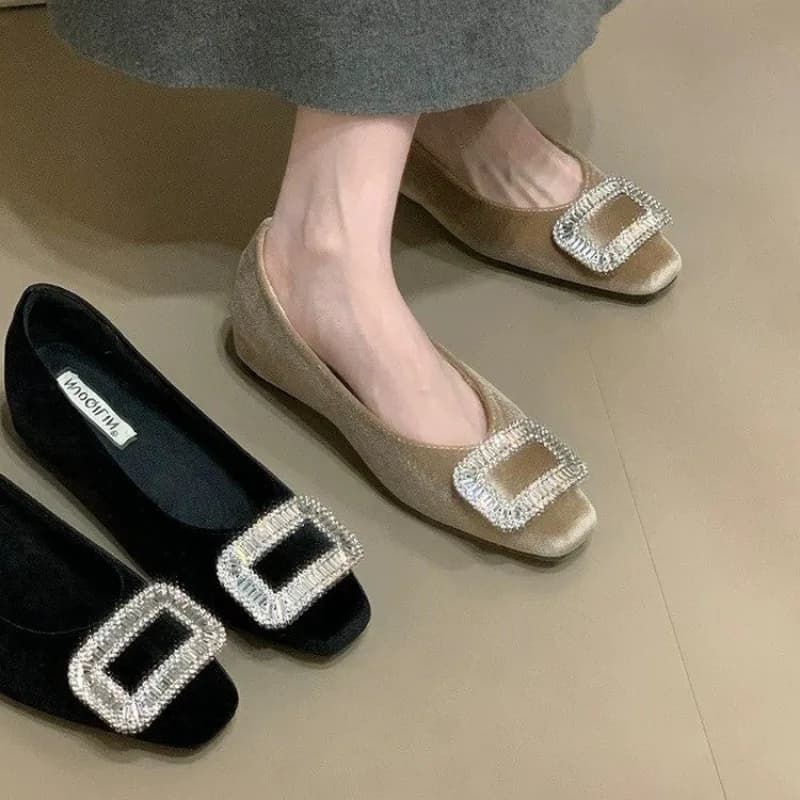 Mocassini Eleganti con Strass Primavera 2026, Scarpe Classiche Ballerine con Punta Quadrata, Comode Slip-On da Donna, Scarpe Basse in Camoscio 2545