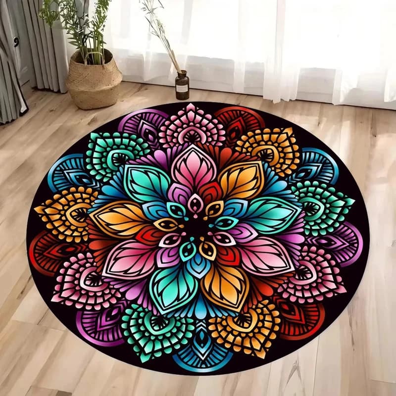 VIKAMA Circular Mat Mandala Chakra Mystic, Carpet for Meditation and Yoga, Anti-slip, Washable, for Bedroom / Living Room, Home Decoration