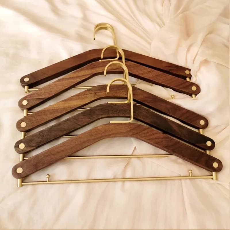 1pc Wooden Hanger Wardrobe Storage Hangers Laundry Organizer Natural Wood Coat Hanger with Brass Hook Durable Clothes Racks