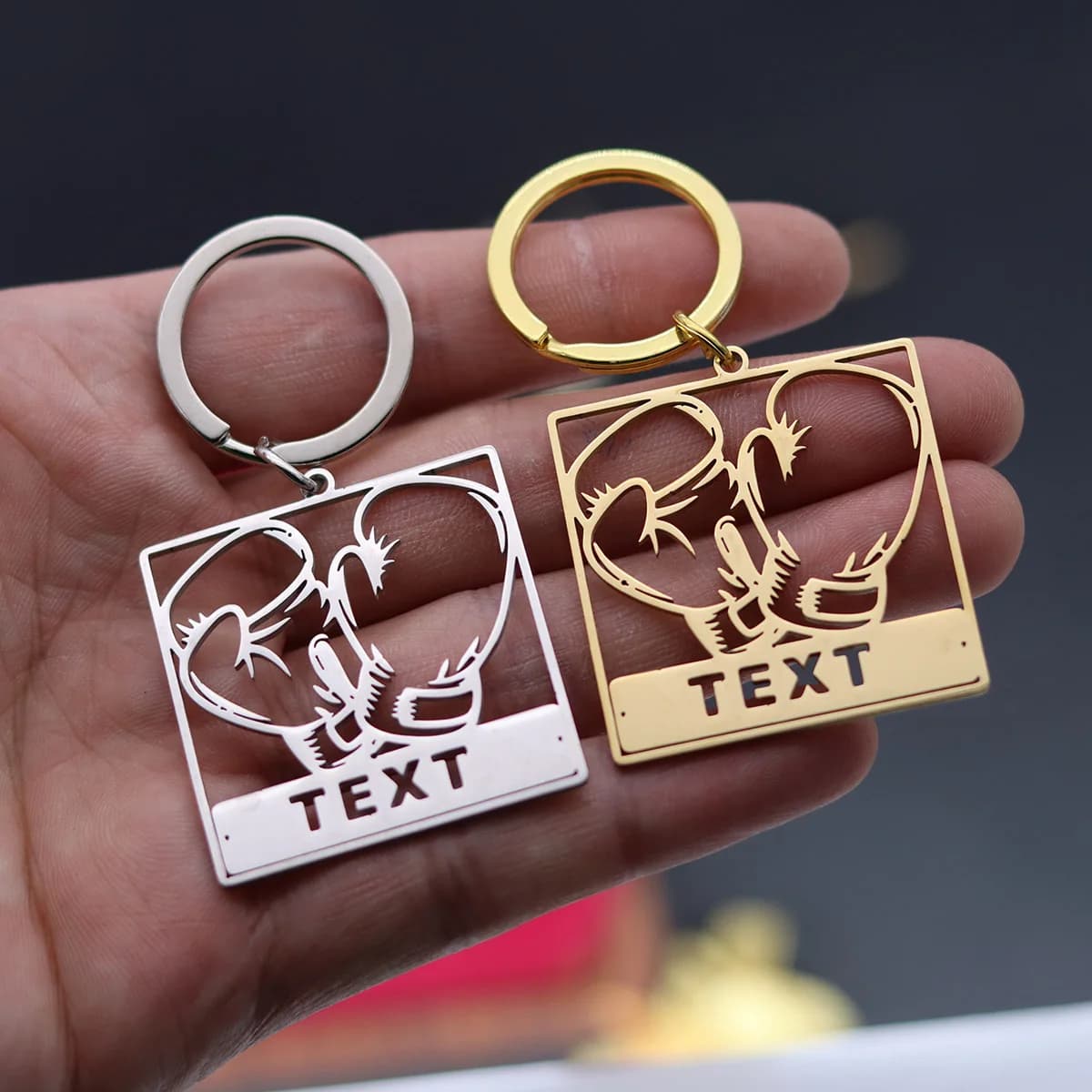 QIAMNI Boxing Gloves Keychain Custom name Keychain Fitness equipment Keychain with laser engraved boyfriend tag
