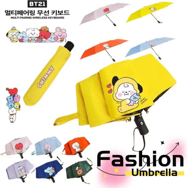 Automatic Umbrella BT21 BTS Star Merchandise, UV Protection, Raincoat and Sunshade, Gift and Fashion
