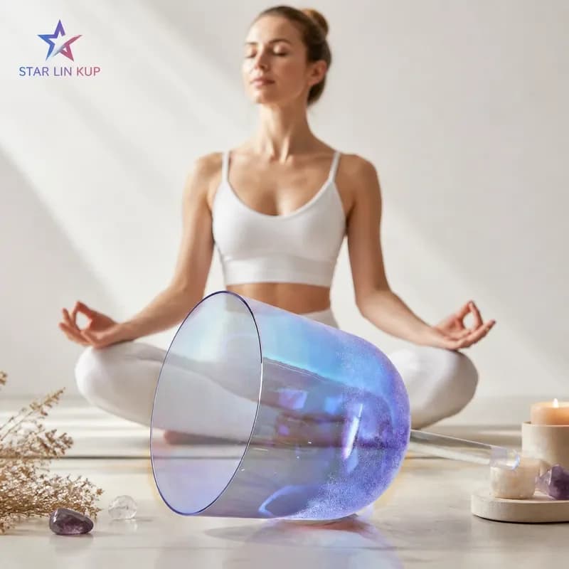 STAR LIN KUP 432Hz Crystal Singing Bowl Handheld Alchemy Sound Healing Instrument Blue Aurora Crystal Sand Surround with