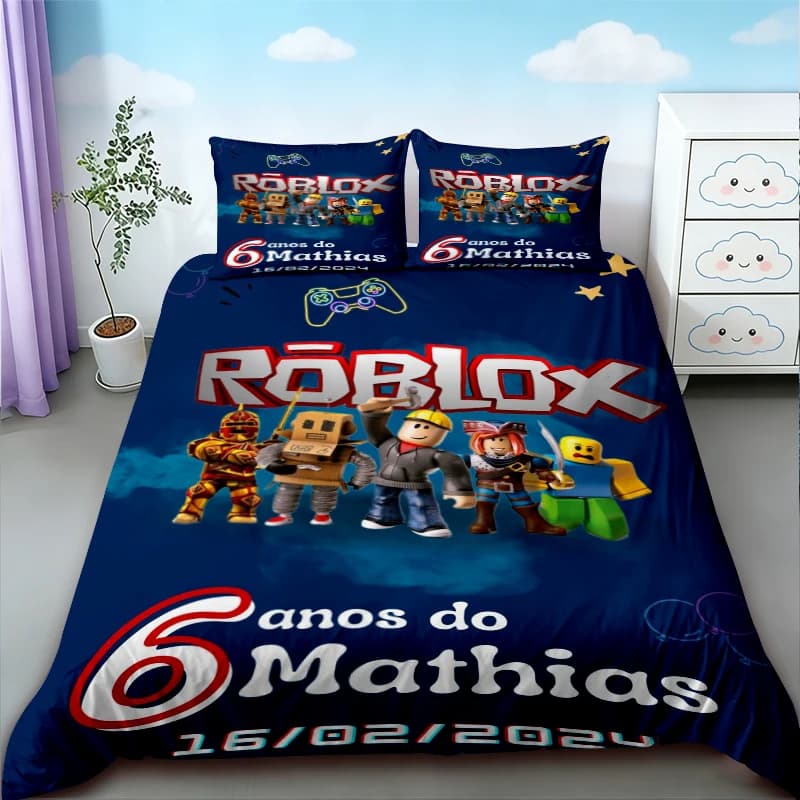 Set Copripiumino Roblox 3 Pezzi, Set Biancheria da Letto per Adolescenti con Cartoni Animati, Copripiumino Misura Queen e King per Arredamento Camera da Letto e Regali per la Casa