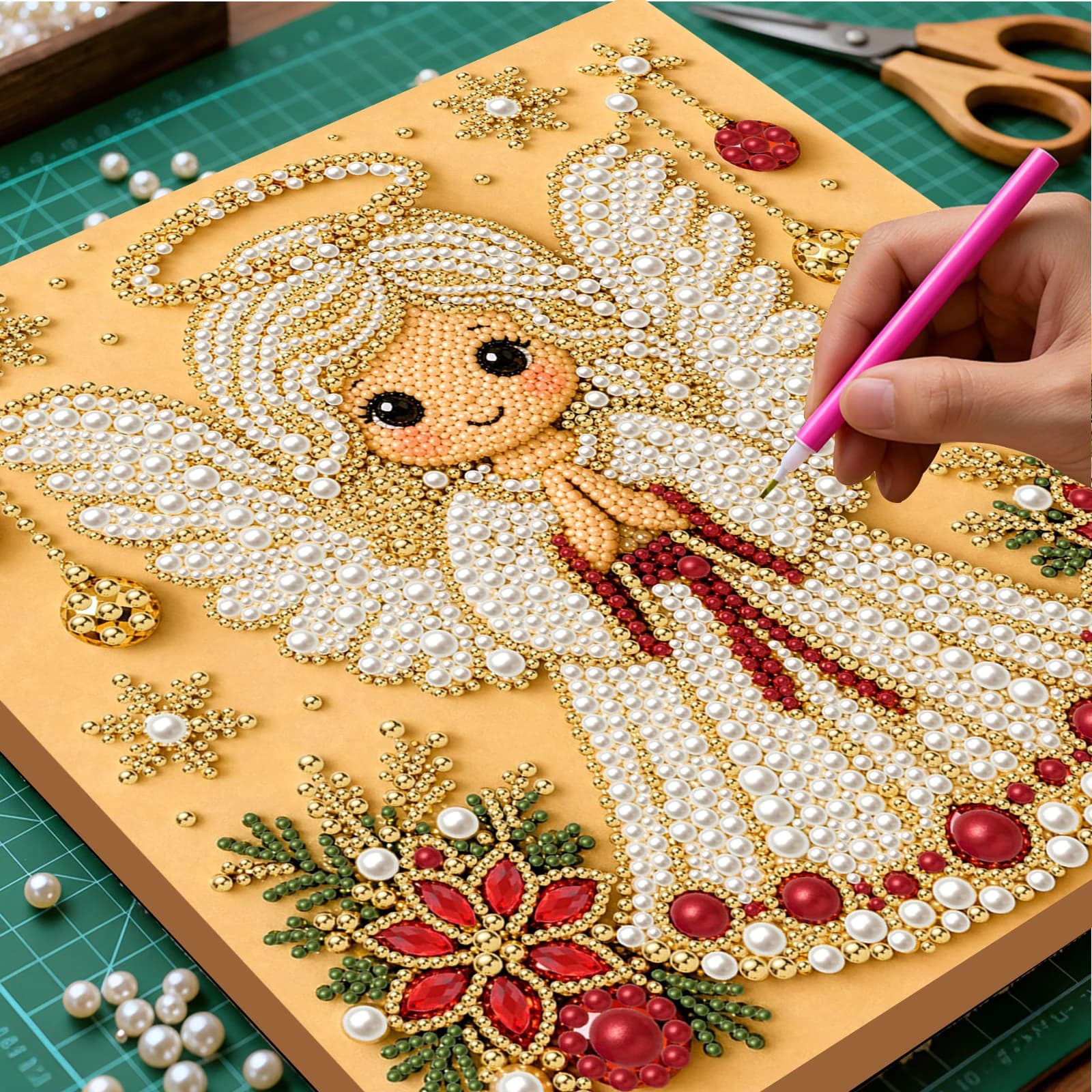 DIY Pearl Painting Kit with Frame 20x20cm Pearl Painting Art Kits Pearl Gem Paintings Picture Arts Craft for Home Wall Decor