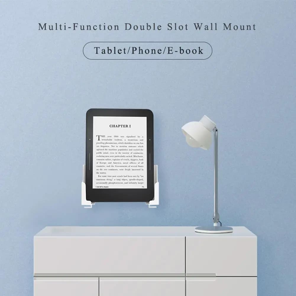 Supporto da parete regolabile per tablet (2 pezzi), universale per telefono, con funzione di supporto e portaoggetti per camera da letto