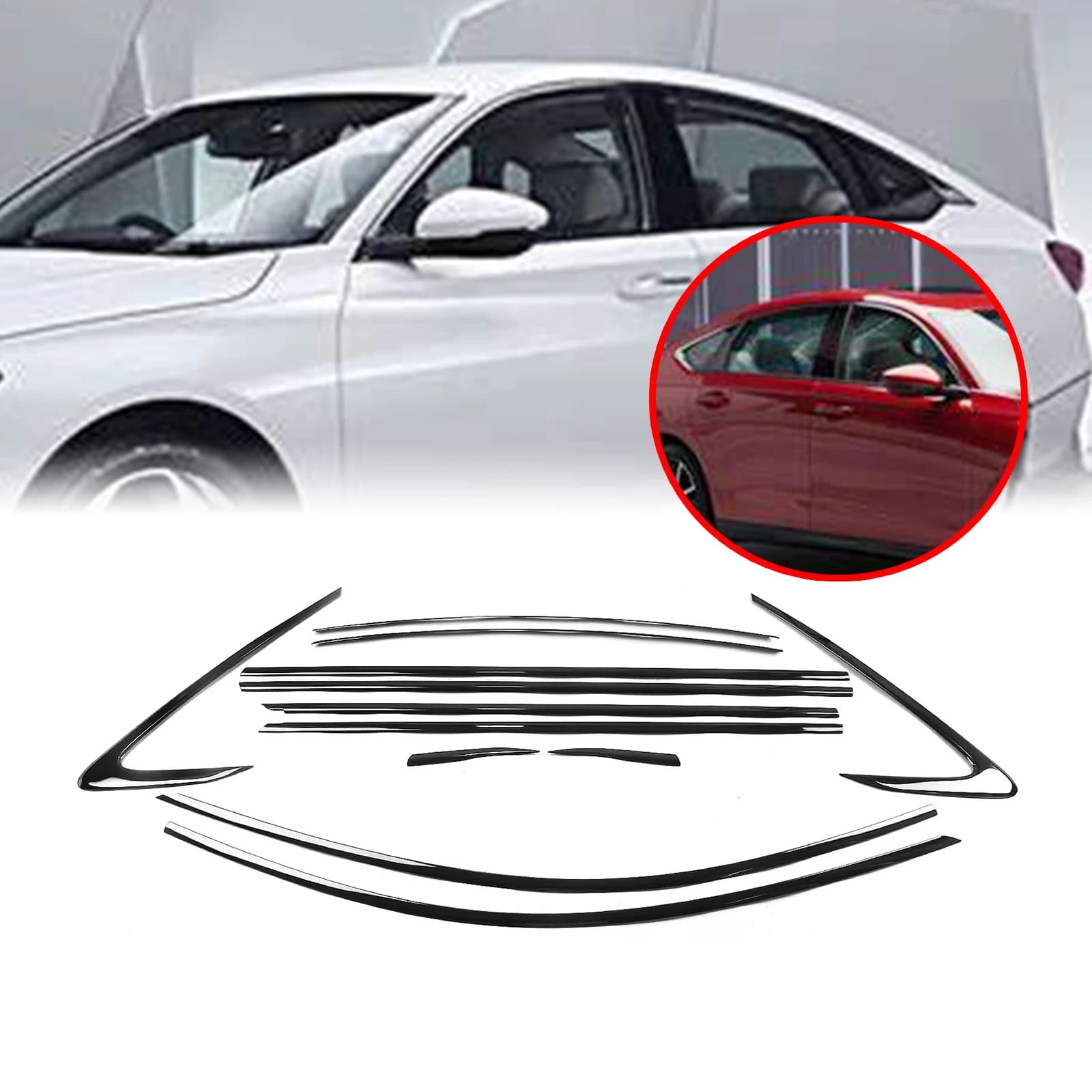 Gloss Black Side Decor Seal Styling Molding Weatherstrip Cover Exterior Window Trim Strip For Honda Accord Sedan 4-Door 2023-24