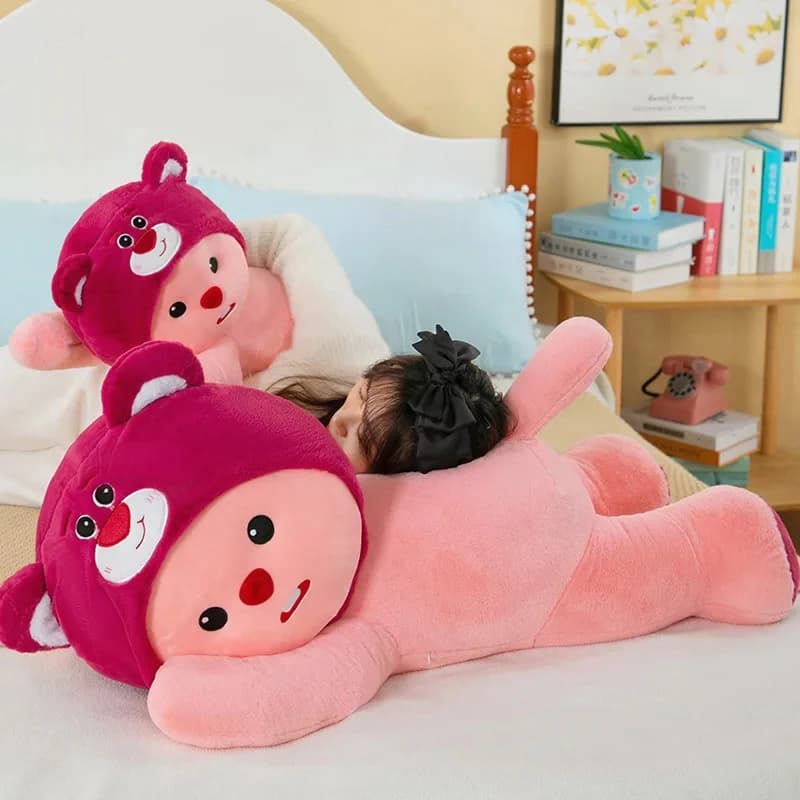 Peluche Orsetto Fragola Cartone Animato Kawaii da 90 cm, Cuscino Decorativo per la Stanza, Regalo di Compleanno per Ragazze