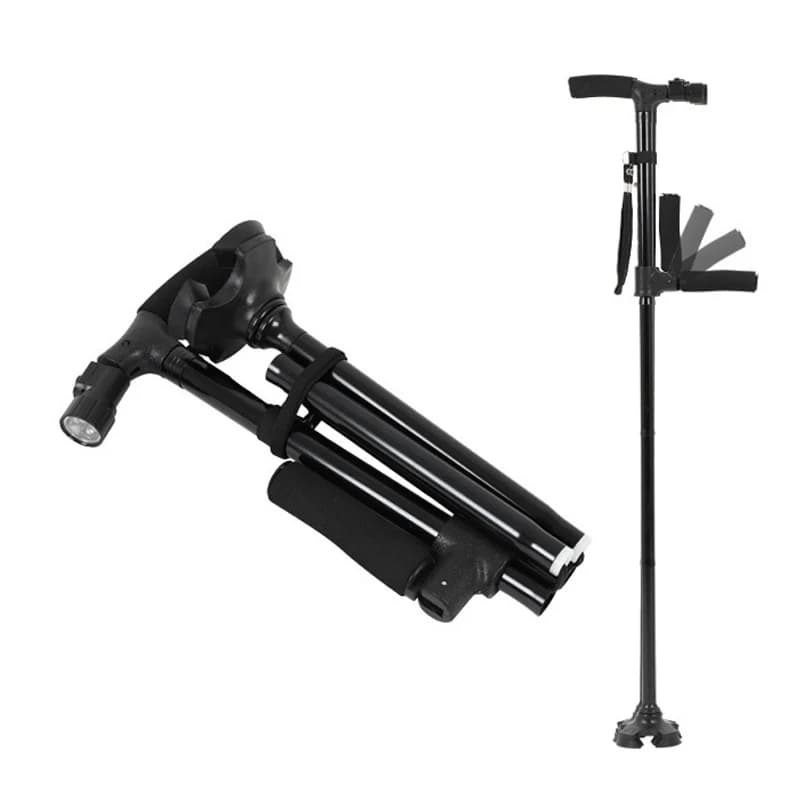 95 cm Folding Trekking Sticks Double Walking Handle with Flashlight Telescopic Prints for Seniors