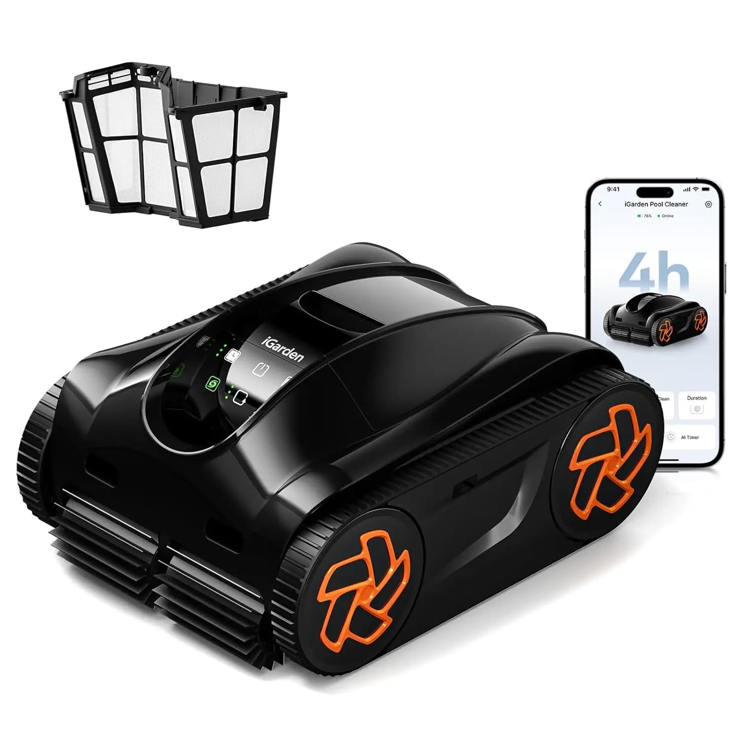 Robotic Pool Cleaner, Cordless Pool Vacuum for All Pool Shapes, 4H Runtime, Intelligent Navigation & AI Timer, Cleans, Custom