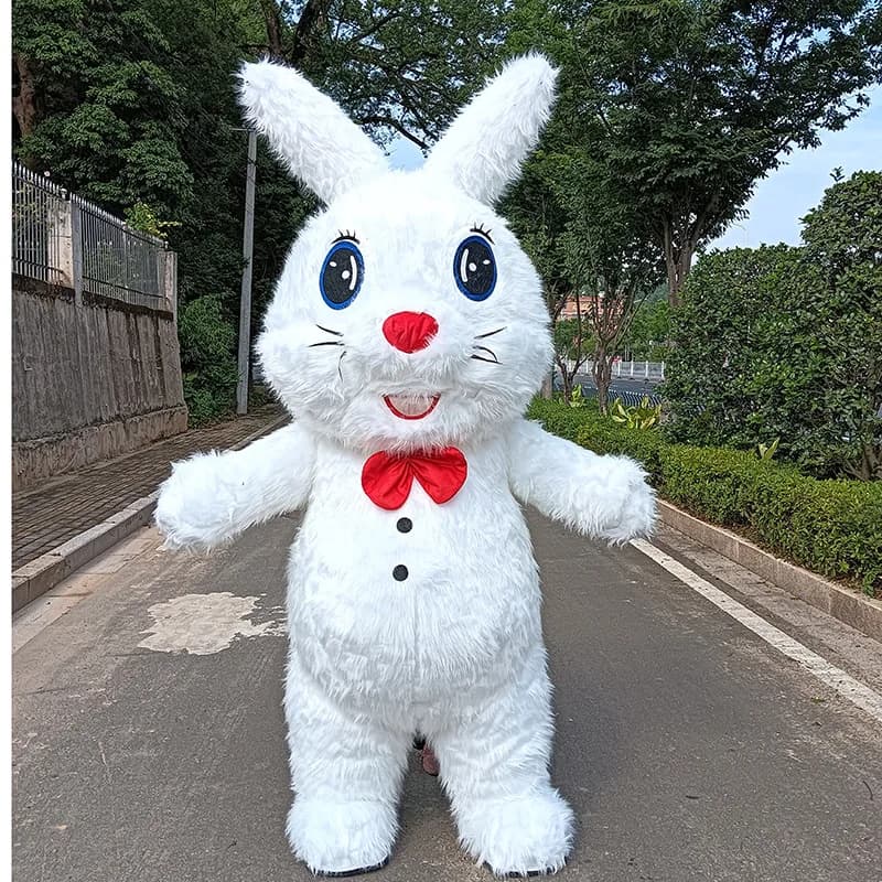 Inflatable White Rabbit Mascot Costume Adults Walking Doll Blow Up Clothes Halloween Christmas Fancy Party Dress No Battery