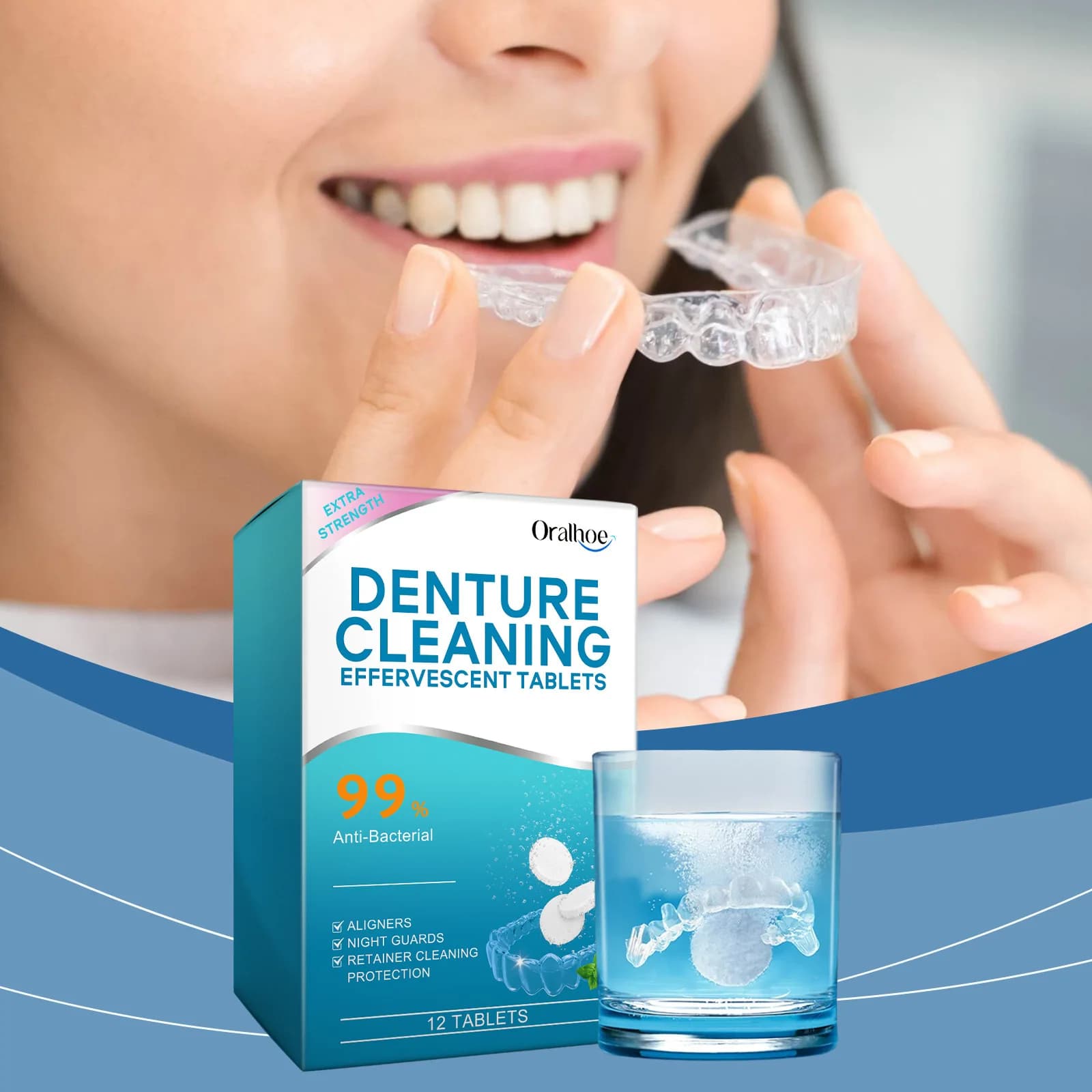 Effervescent tablets for the cleaning of the prosthesis quickly clean the stubborn spots effectively protect the hygiene of the prosthesis