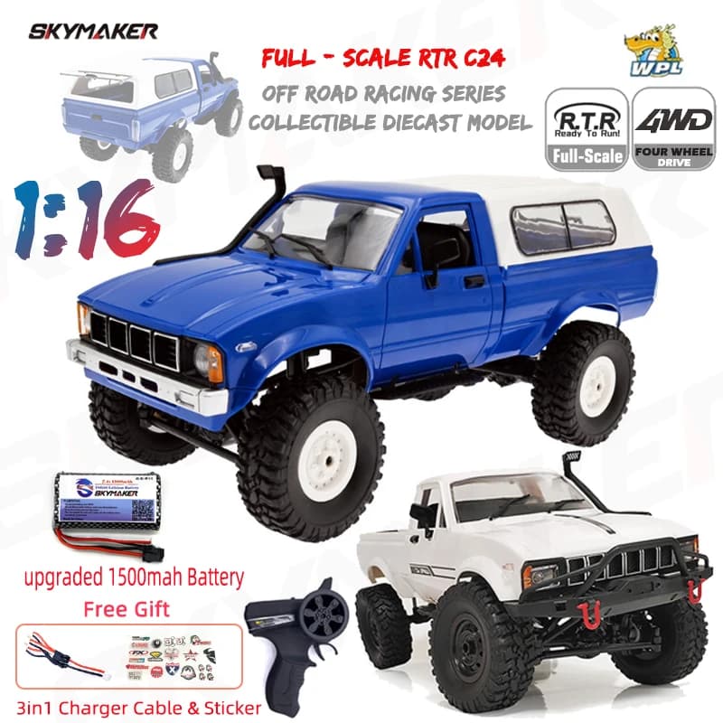 WPL C24-1 Auto RC in Scala 1:16 2.4G 4WD Rock Crawler Buggy Elettrico da Arrampicata con Luci LED, Veicolo da Strada 1/16, Regalo Giocattolo per Bambini