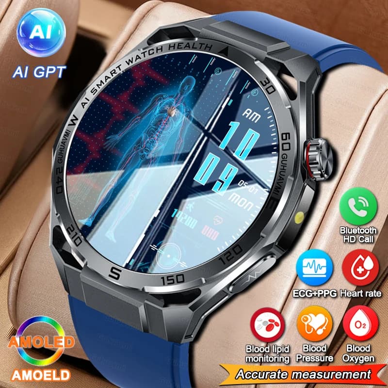 ECG+HRV High-end Health Watch Men Body analysis Blood pressure lipids blood oxygen Uric acid Health Tracker Smartwatch 2026 Men