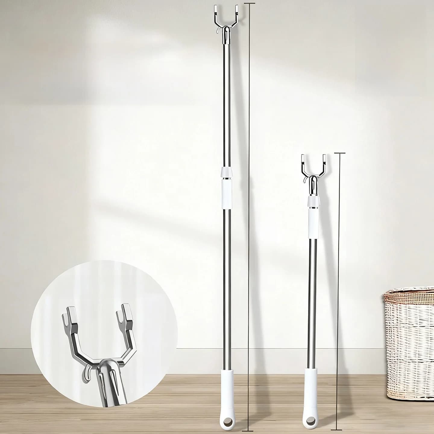 Stainless Steel Clothes Drying Rod Extendable Clothes Hanger Student Dormitory Laundry Clothesline Fork Arm