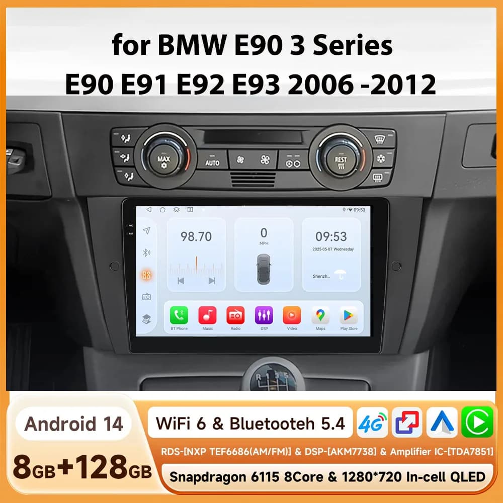 OSSURET Snapdragon 6115 QS Car Radio Android for BMW E90 3 E91 E92 E93 2006 -2012 Android Auto CarPlay Stereo Multimedia Player