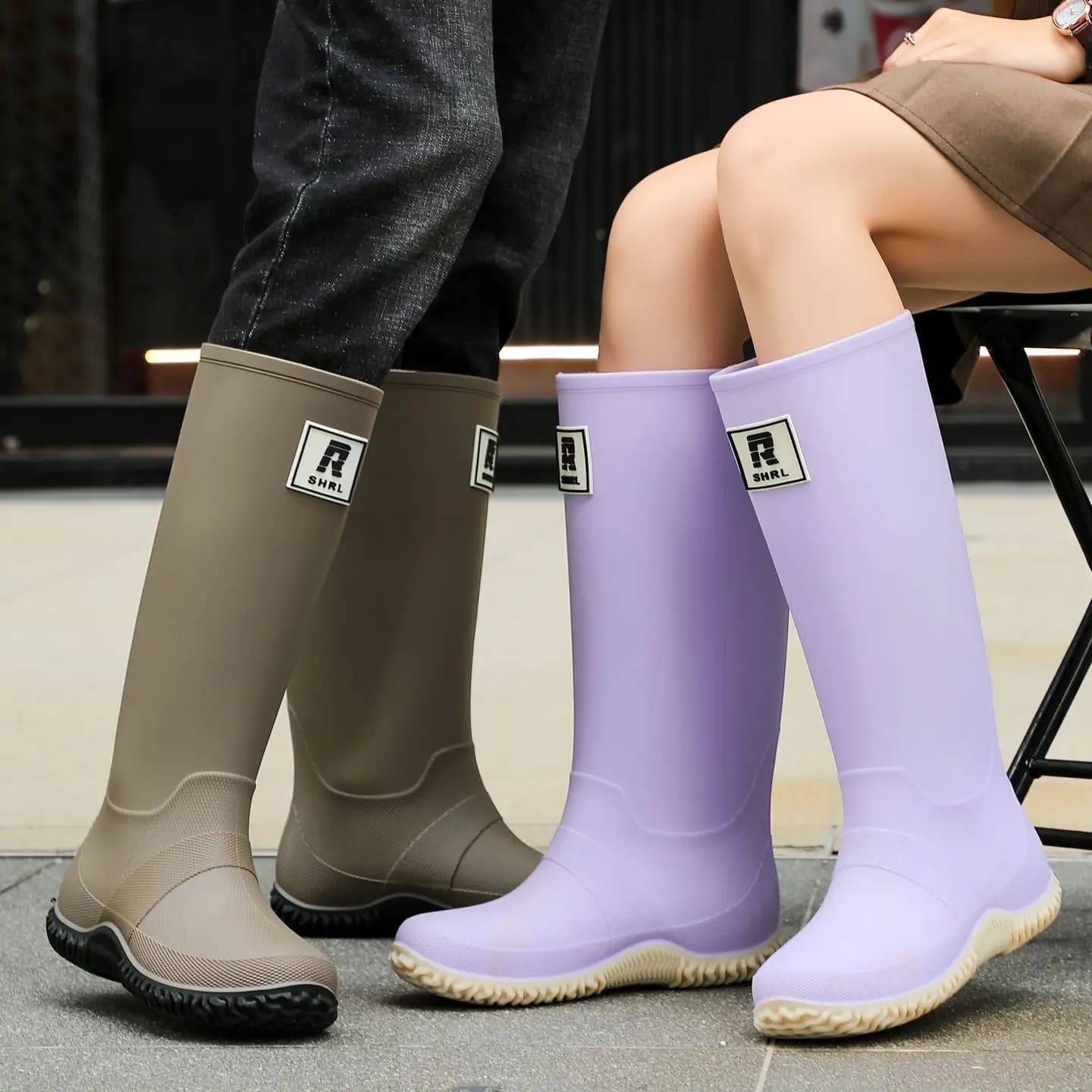 Men's Stylish Tall Waterproof Hiking Rain Boots Non-Slip Lightweight Thick Bottom Outdoor Commute Water Boots