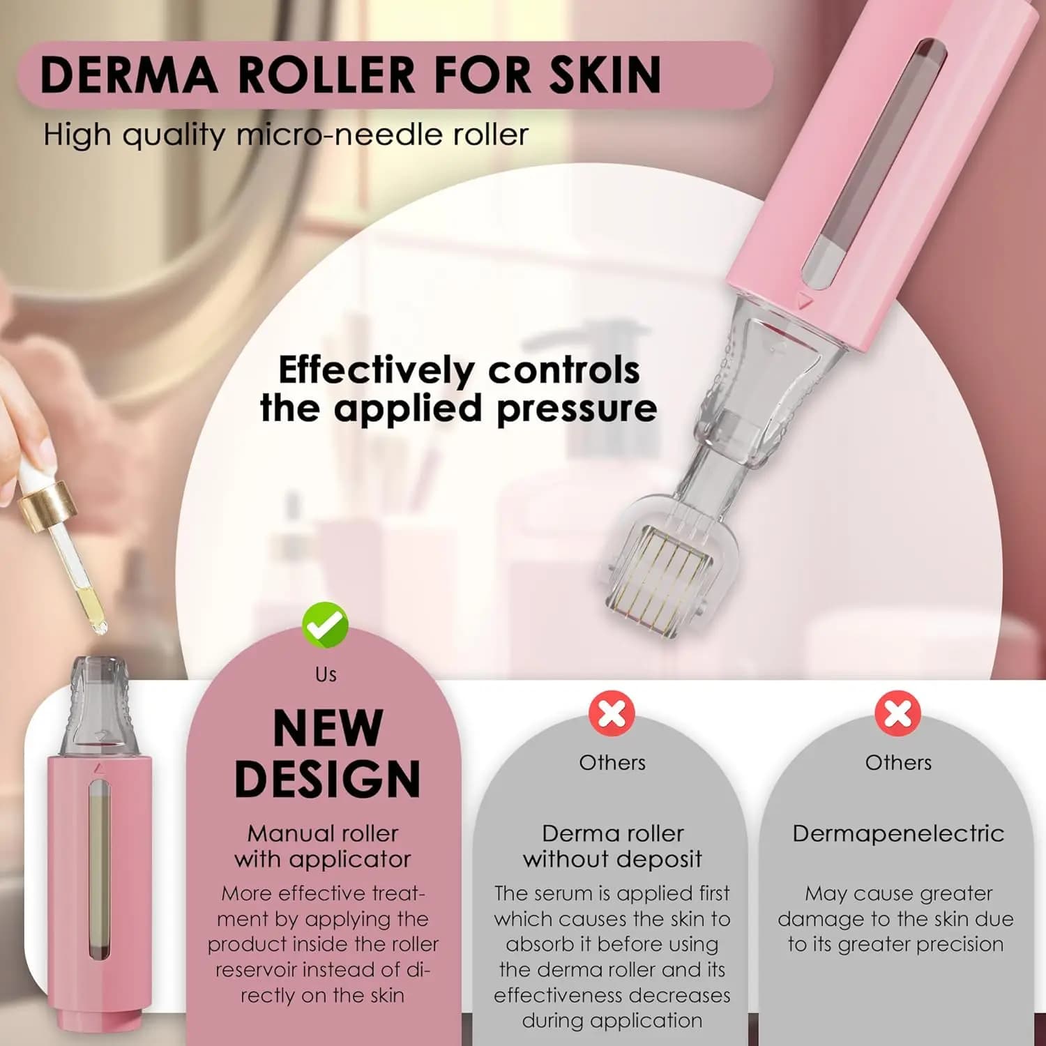 Rullo Derma 0,25 mm per labbra, pelle, capelli, rughe, smagliature, iperpigmentazione, 140 aghi in titanio CON