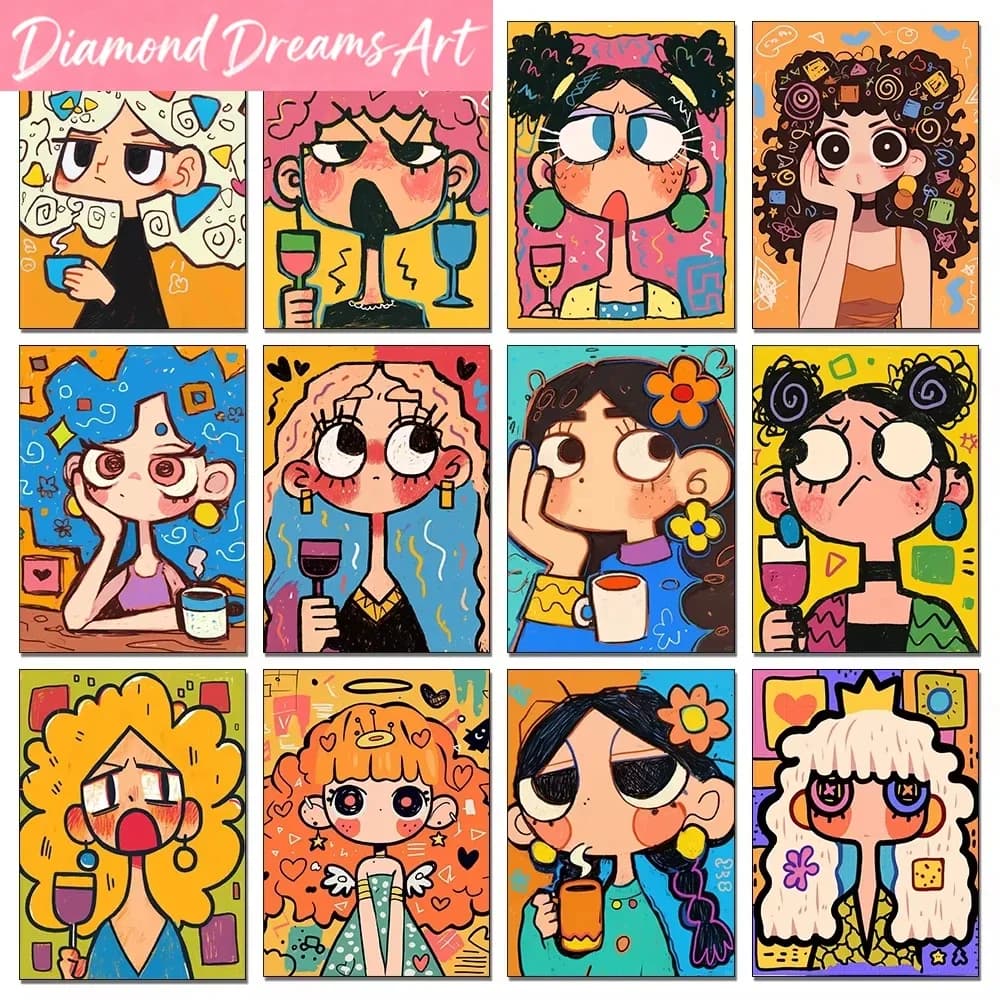 Frameless,DIY Adulte Diamond Painting Cartoon Girl Full Square/Round Diamond Mosaic Embroidery Kits Fun Home Decor New Arrivals