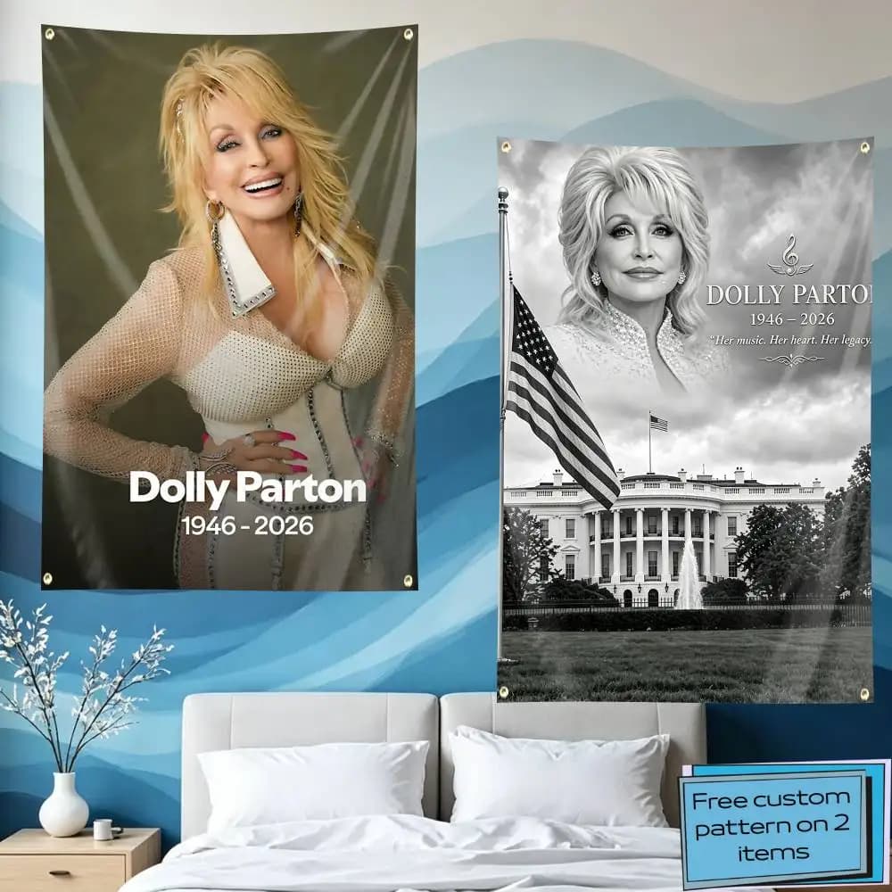 RIP Dolly Parton Tribute Flag Tapestry Banner for Bedroom Living Room Outdoor Camping Custom Supported