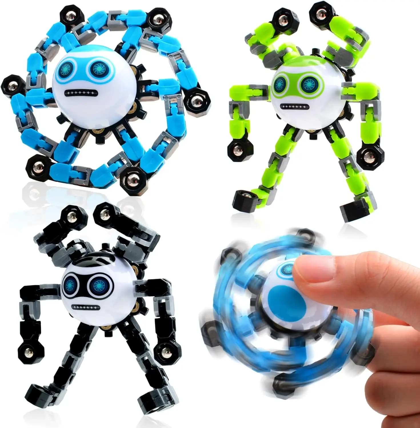 Set di 3 Fidget Spinner Trasformabili per Alleviare lo Stress, Giocattoli Sensoriali per Bambini e Adulti, Regali Originali