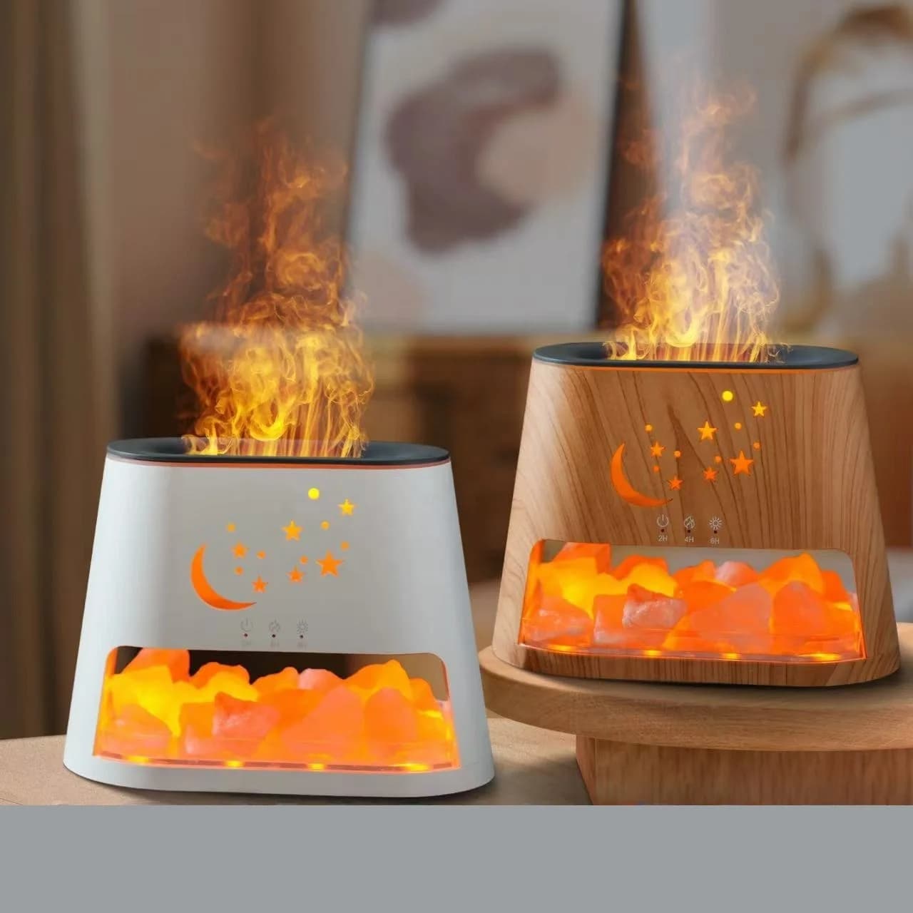 Diffusore di oli essenziali per aromaterapia da 250 ml con umidificatore a fiamma con lampada di sale dell'Himalaya ad ultrasuoni con sale di roccia dell'Himalaya
