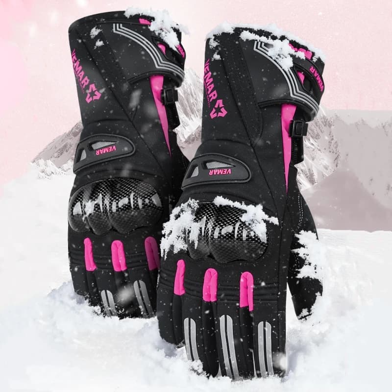 Guanti da moto invernali da donna rosa impermeabili termici e protezione completa delle dita | Per guanti da equitazione e ciclismo