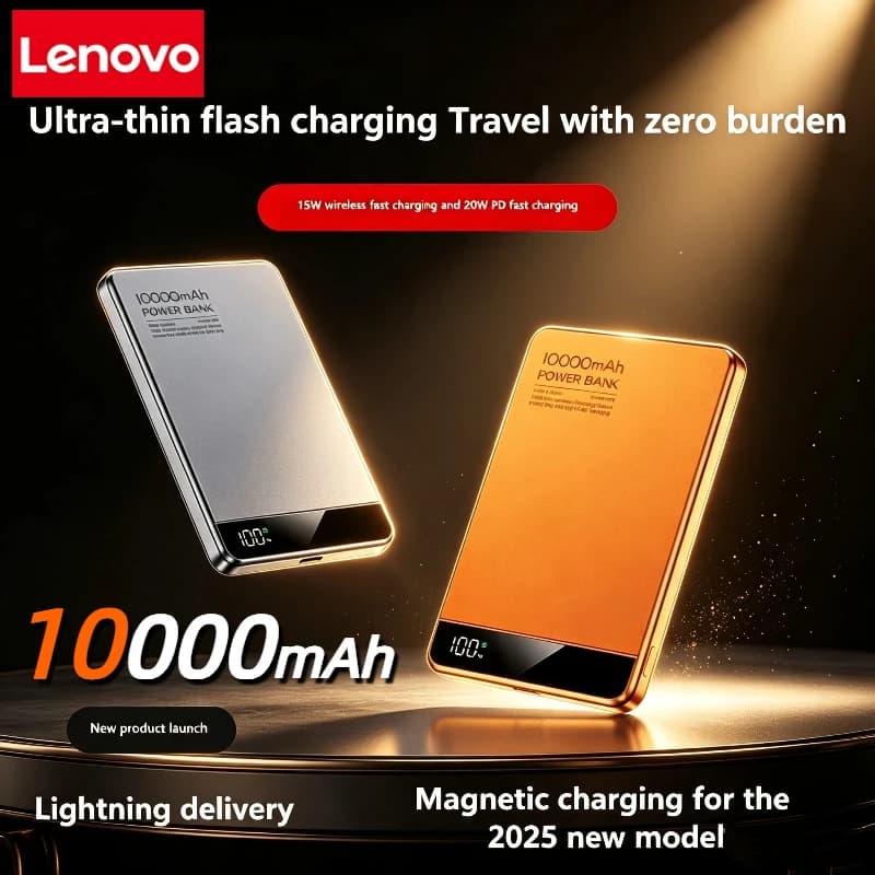 Lenovo 10000mAh Original Qi2 Powerbank Wireless Charger Ultra thin wireless power bank suit for iphone Mobile external battery
