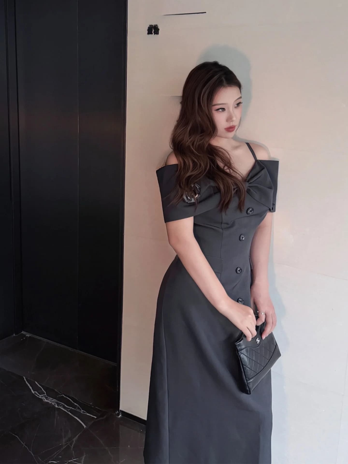 Elegant plus Size Women's Dress Slimming One Shoulder Waist Cinched Long Skirt French Style A-Line Midi Dress for plus Size