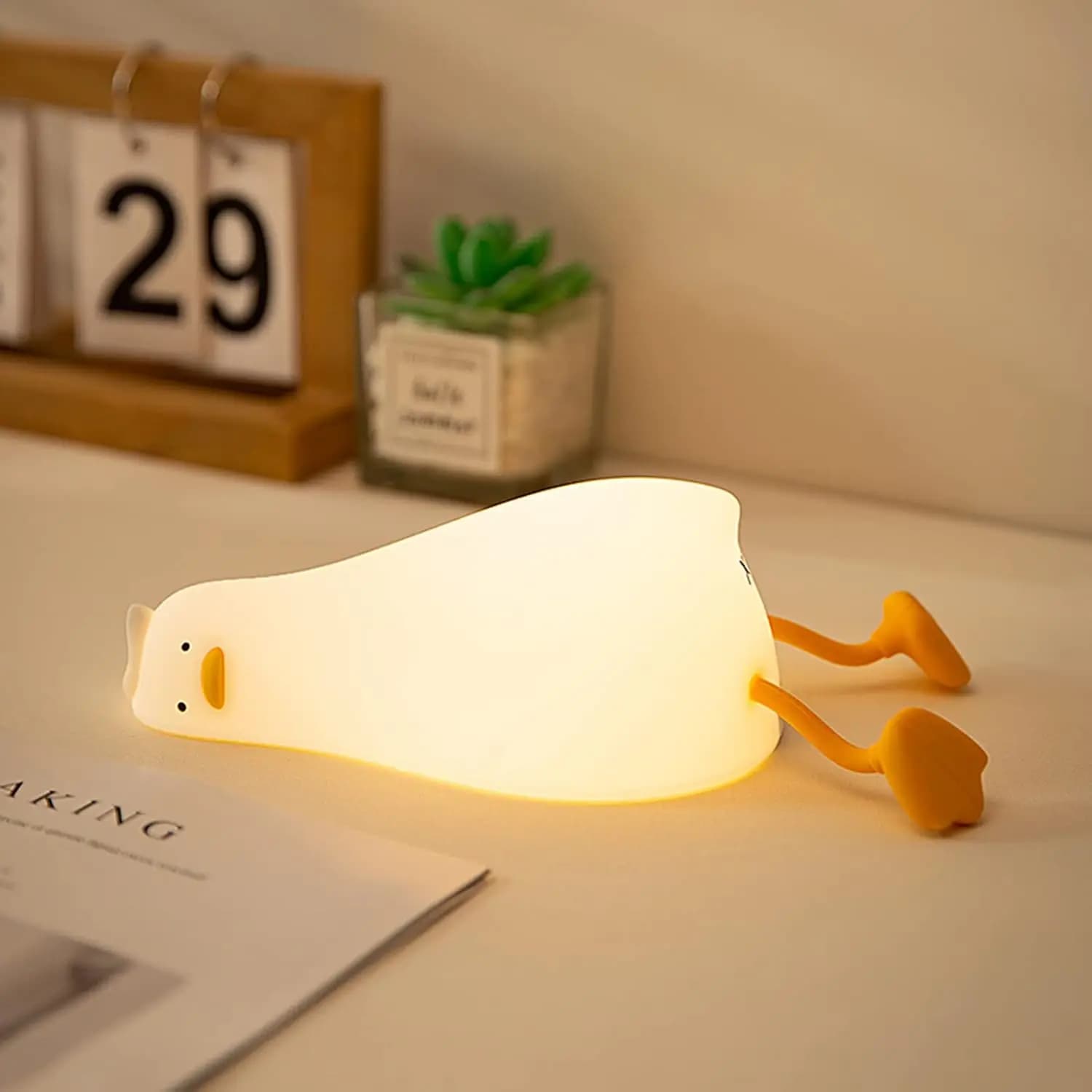 Lampada Notturna a Forma di Anatra, Luce LED Morbida, Lampada da Comodino Dimmerabile in Silicone per Bambini, Ricaricabile