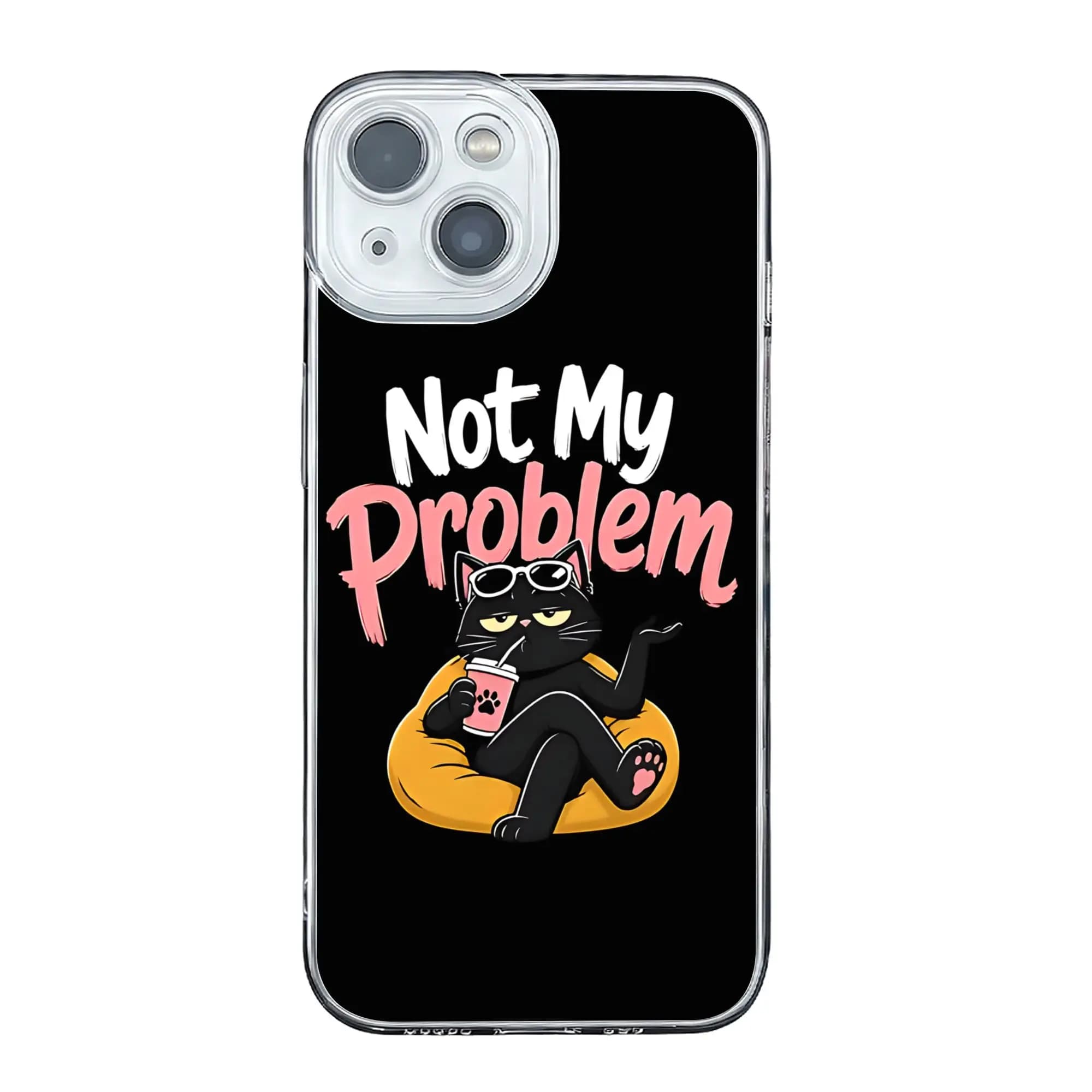 Cover per iPhone 17 16 15 14 13 12 11 Pro Max con citazione sarcastica 'Non il mio problema, gatto nero' anti-collisione