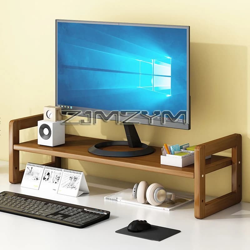 Supporto per Monitor da Scrivania in Legno Massello con Cassetto Portaoggetti, Altezza 50/52CM, Base Elevata per Computer da Ufficio