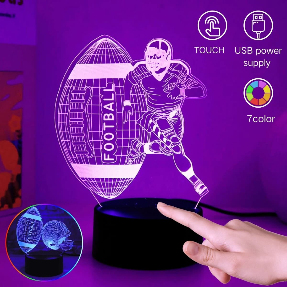 Lampada Notturna a LED 3D a Forma di Pallone da Rugby, Luce USB a Forma di Pallone da Calcio, Regalo di Natale per Ragazze, Ragazzi, Adolescenti, Decorazione per Camera da Letto e Cameretta