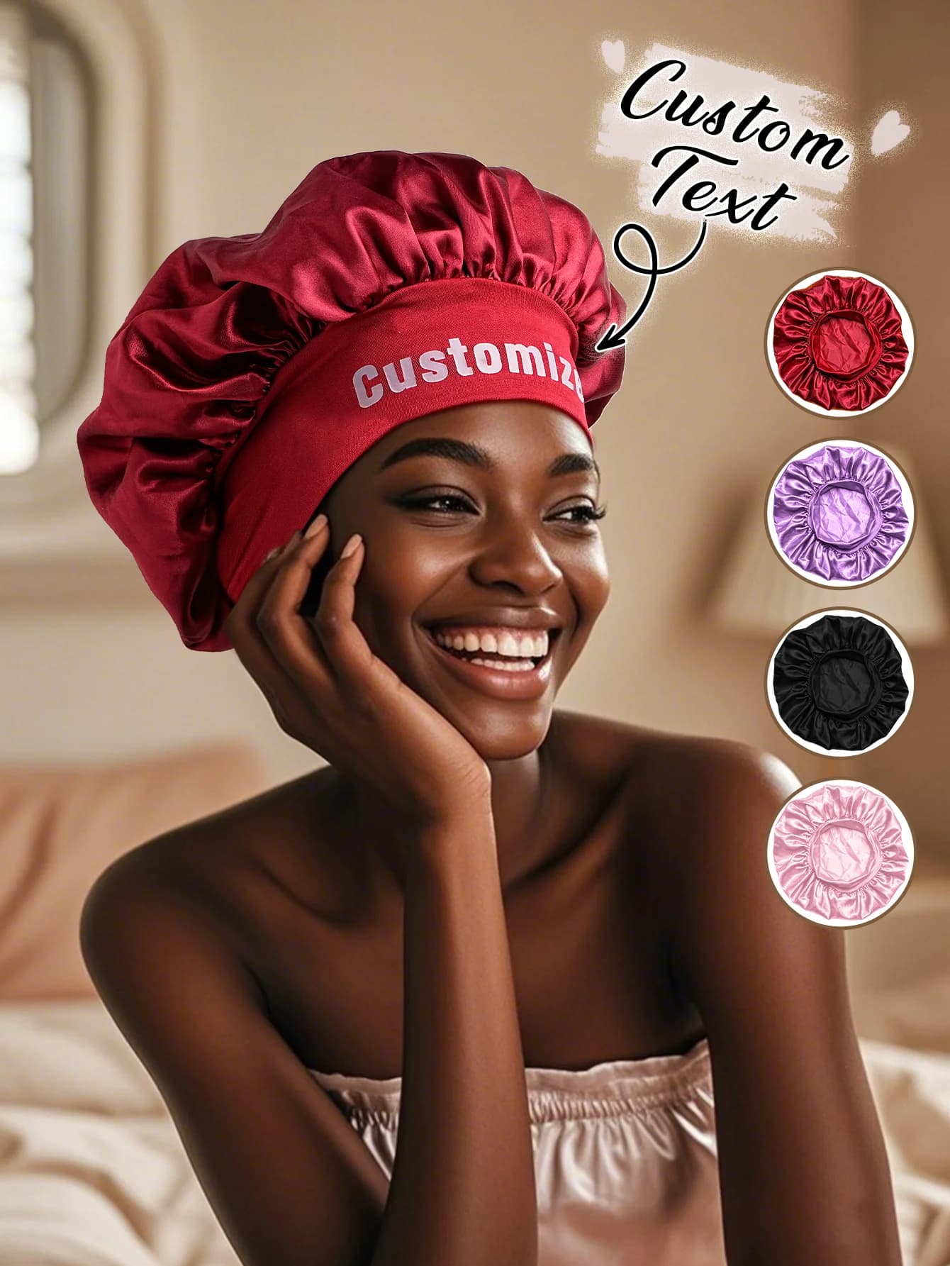Custom Satin Night Cap With Custom Name Adjustable Women's Night Hat Elegant Beauty Gift