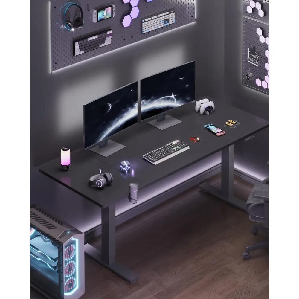 Scrivania elettrica grande da 71x32 pollici per casa e ufficio, scrivania spaziosa con piano componibile, gestione cavi e organizer, Cu