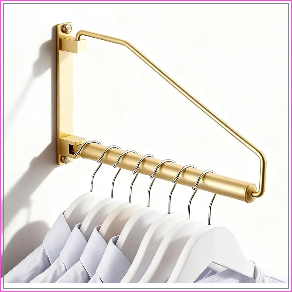 Folding Wall Mounted Clothes Hanger Rack, Solid Brass Swing Arm, Heavy Duty Closet Storage, Brushed Gold